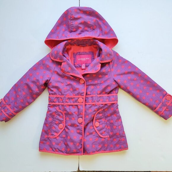 London Fog Other - Girls 4T London Fog Hooded Jacket Coat Fleece Lined Pockets Purple & Pink Hearts